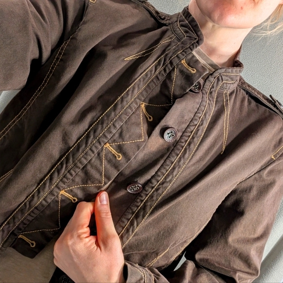 Morrissey Y | Brown Military Field Jacket with Collar and Epaulettes Size 14 - Picture 1 of 12
